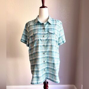 EDDIE BAUER Women’s Performance Wear Button Down Plaid Shirt Size MEDIUM